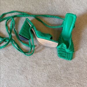 Emerald Green Lace-Up Block Heel Sandals